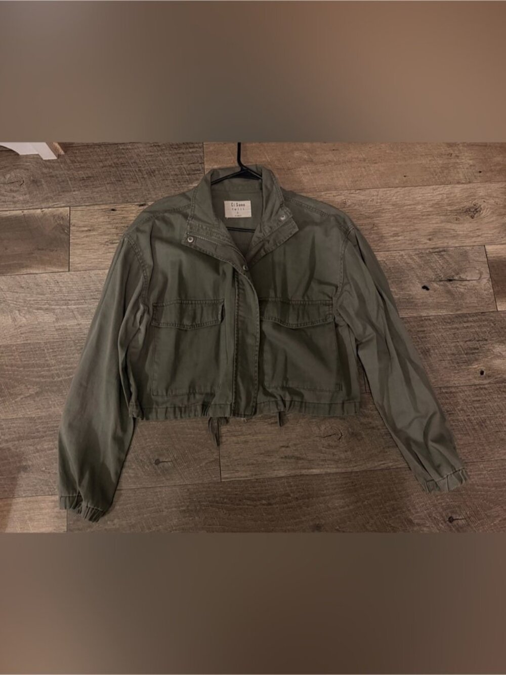 Ci Sono Army Green Cropped Utility Jacket